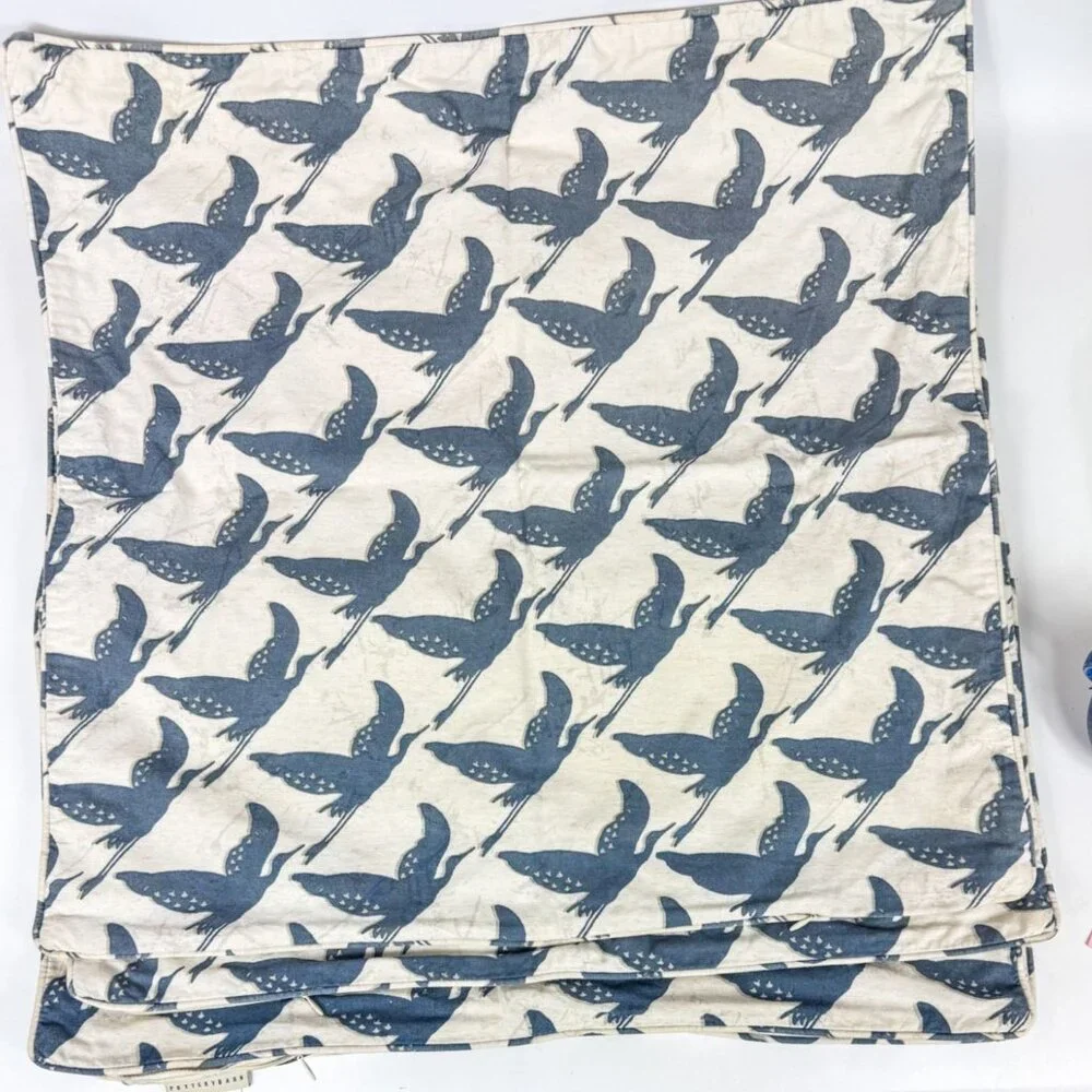 Pottery Barn Blue  White Geometric Bird Heron Stork Print Pillow Covers Set Of 6
